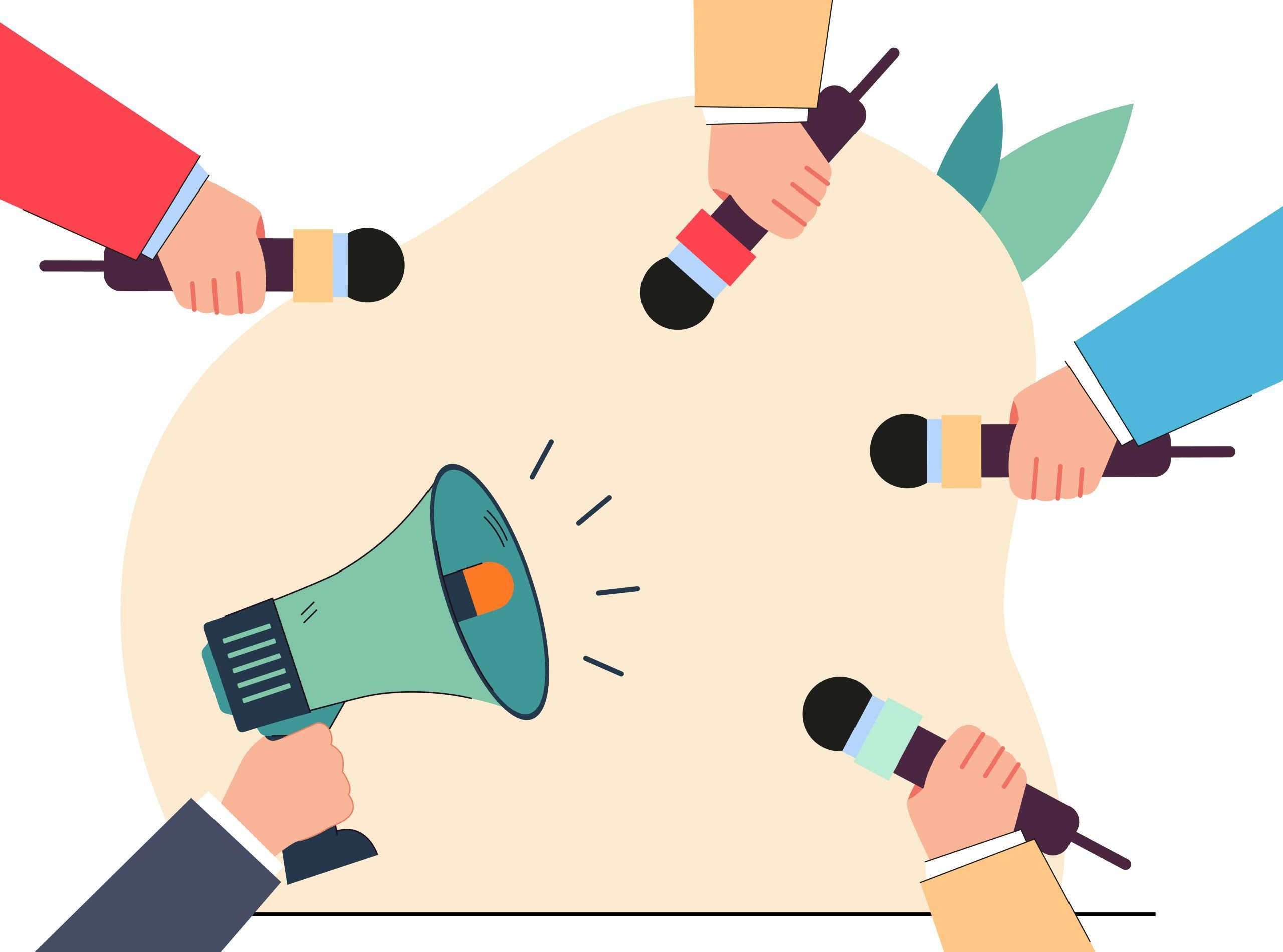 27572505_Hands holding megaphone and microphones flat vector illustration-min
